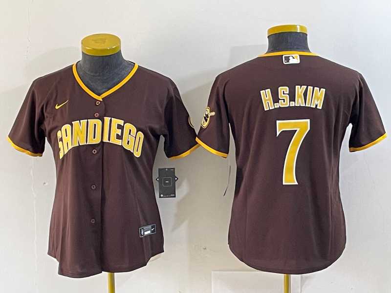 Womens San Diego Padres #7 Ha Seong Kim Brown Stitched Cool Base Nike Jersey->mlb womens jerseys->MLB Jersey